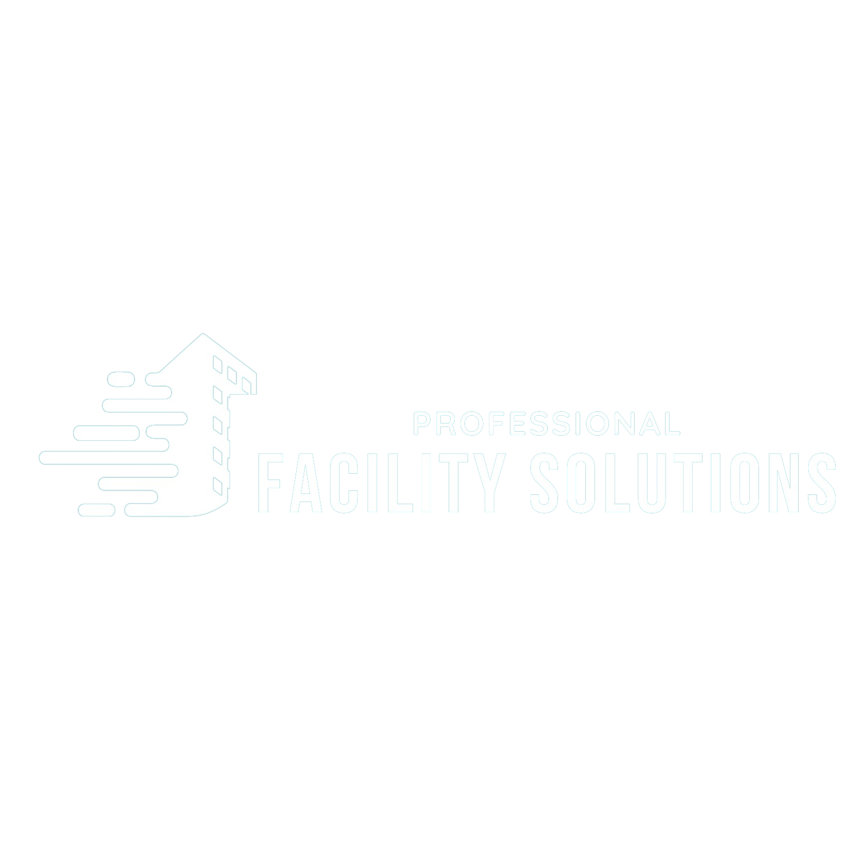 White brand logo, shows a building melting off to side with words Professional Facility Solutions.