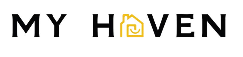 Logo for a Denver rental property management company called MY HAVEN, all letters except the A is the shape of a house.